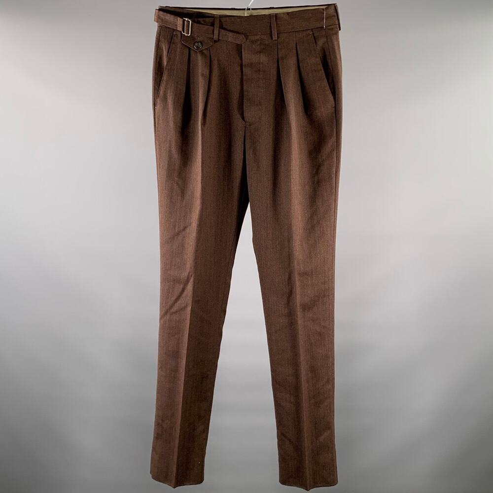 LARDINI Size 31 Brown Herringbone Wool Silk Pants